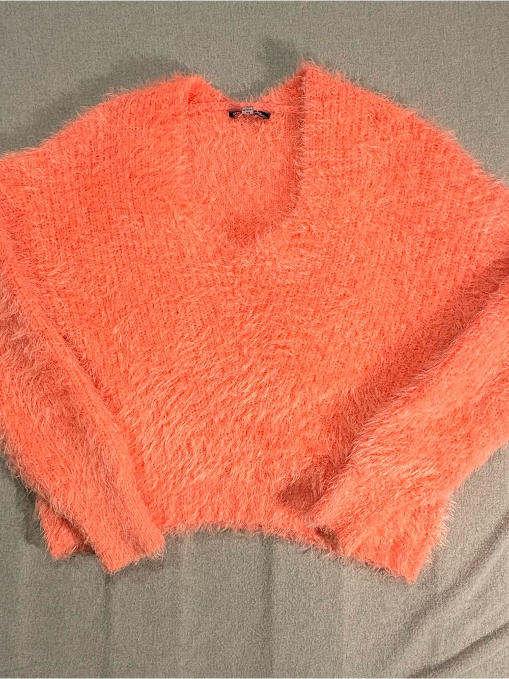 Y2K Cozy Fuzzy V-Neck Sweater in Coral